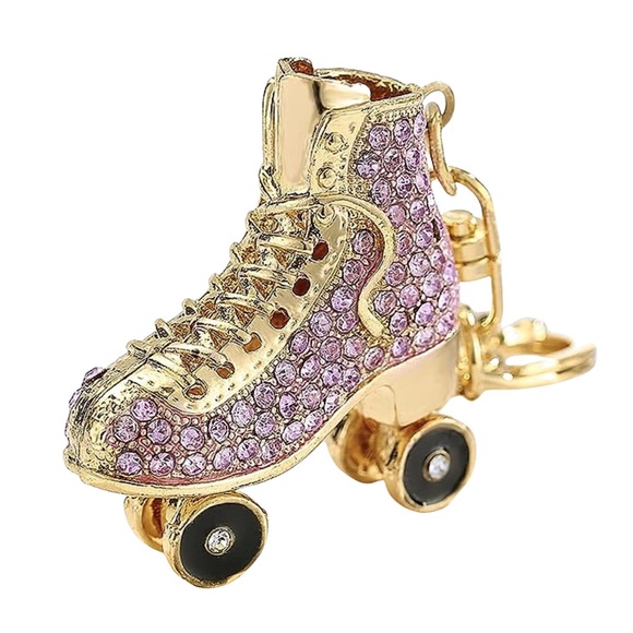 Purple and Gold Crystal Roller Skate Keychain Charm - Picture 1 of 16